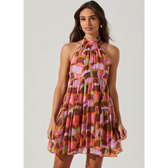 ASTR The Label Joetta Multicolored Halter Dress Size Medium - Picture 1 of 7